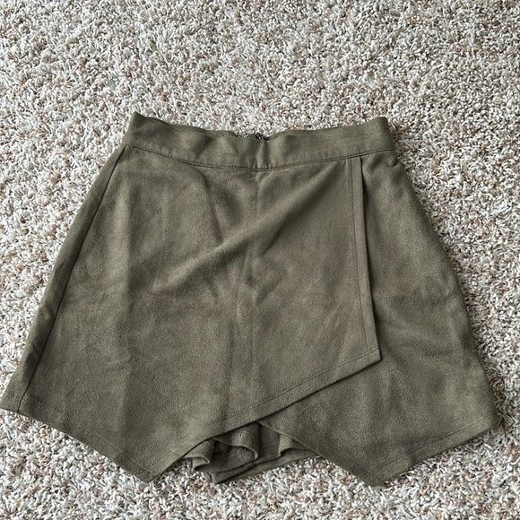 Soprano Suede Skort in Olive Green | Suede Skort | Skirt with Shorts | Skort - Picture 1 of 9